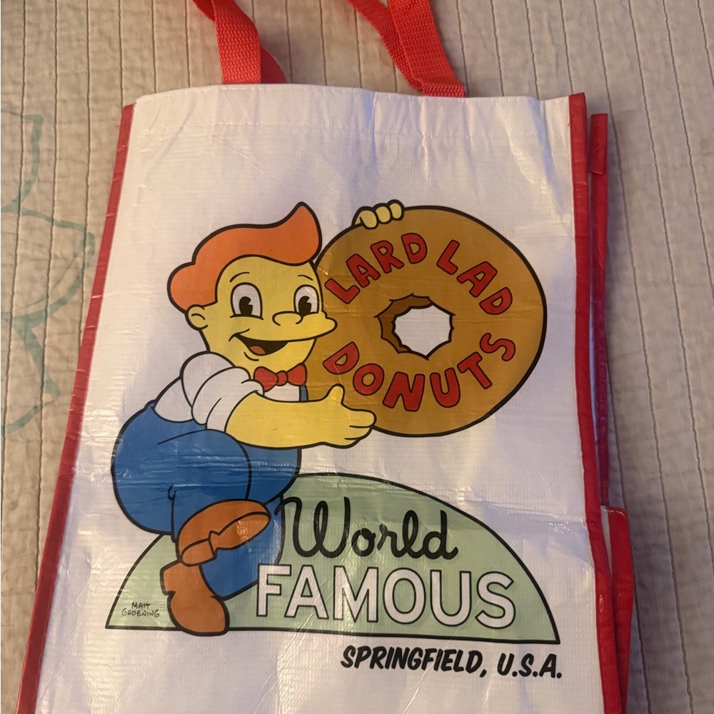 Lard Lad Donuts Graphic Reusable Tote Bag - White with Red Trim